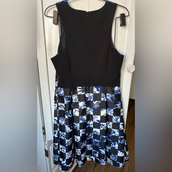 Tibi Blue and Black Strapless Silk Fit and Flare Cocktail Dress - Picture 9 of 11